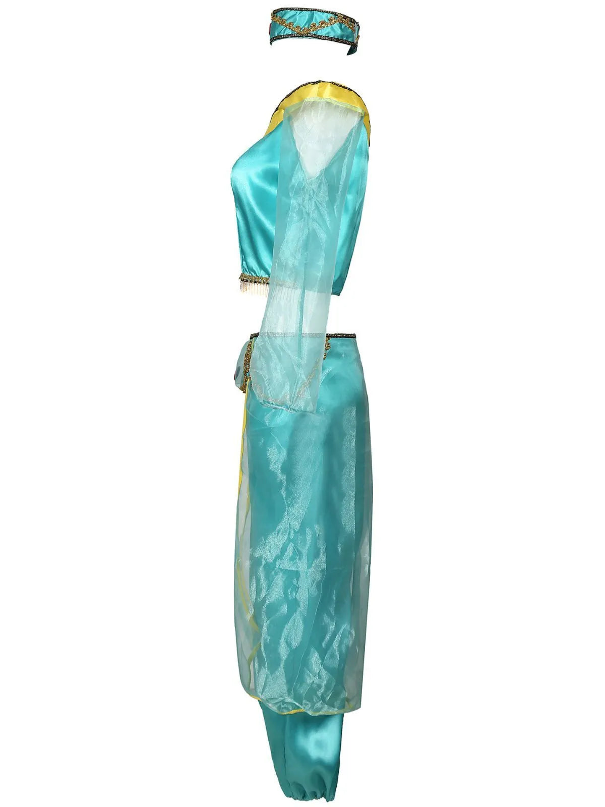Solid Halloween Cosplay Aladdin's Magic Lamp Princess Jasmine Puff Off Shoulder Beading Blouse & Solid Lantern Pants, Including headdress