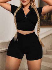 Solid Lapel Top & Solid Shorts