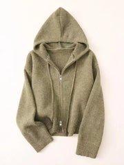 Solid Rib-knit Casual Knit Hooded Drop Shoulder Sweater Versatile Outerwear & Layering