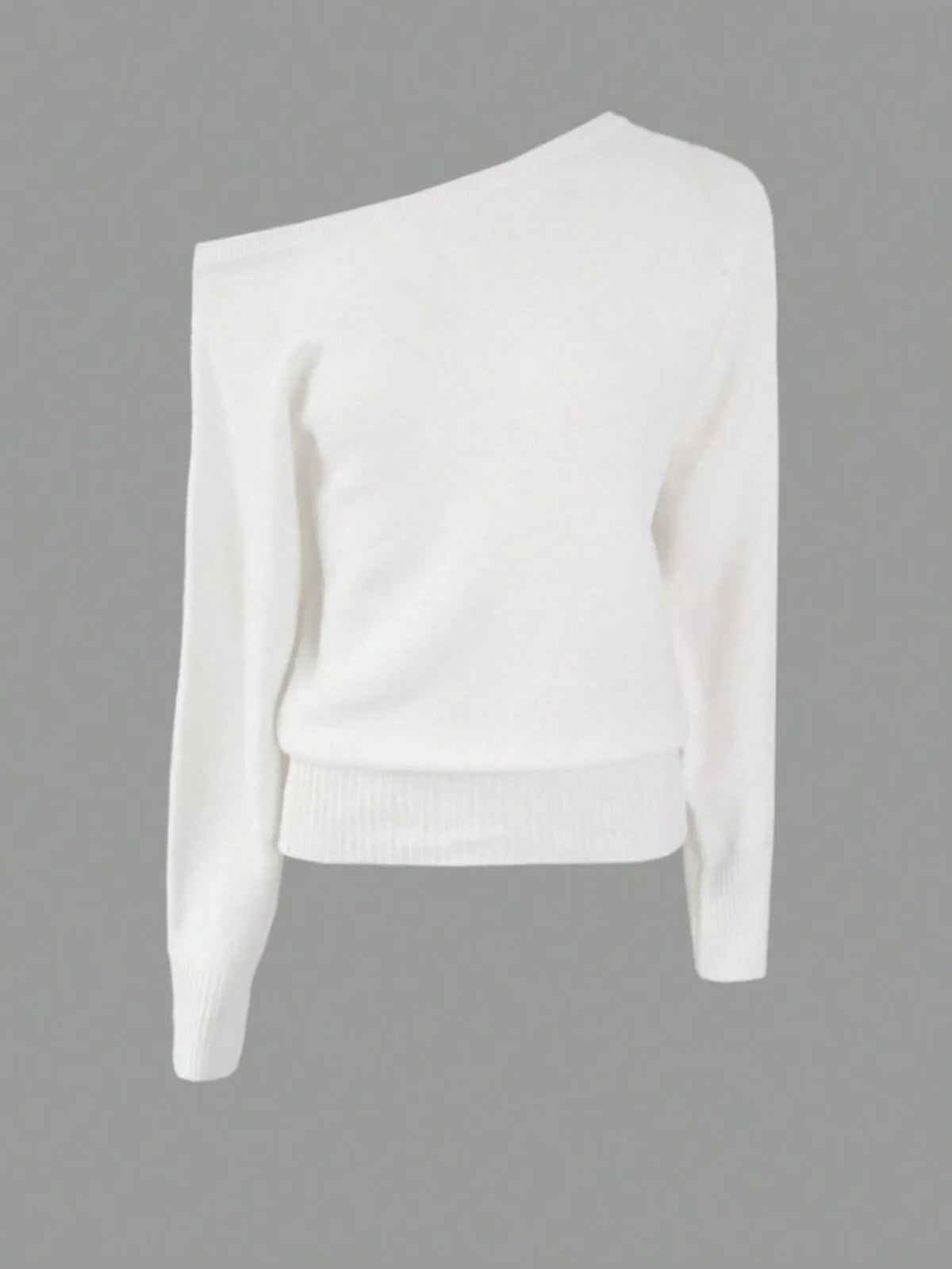 Solid Rib-knit Off Shoulder Sweater Basic Knitwear for Daily Wear