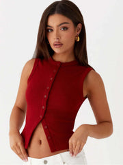 Solid Rib-knit Round Neck Sleeveless Regular Tank