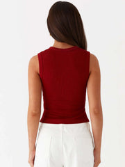 Solid Rib-knit Round Neck Sleeveless Regular Tank