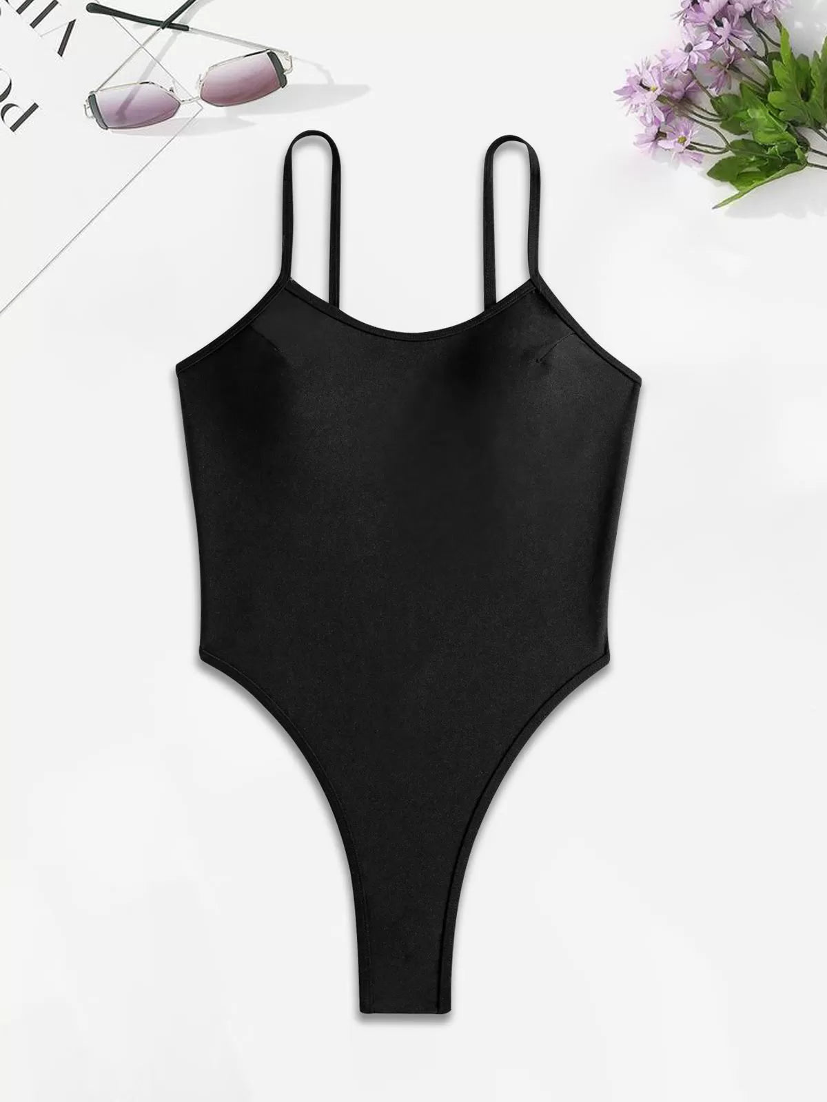 Solid Ring High Rise Spaghetti Strap One-piece