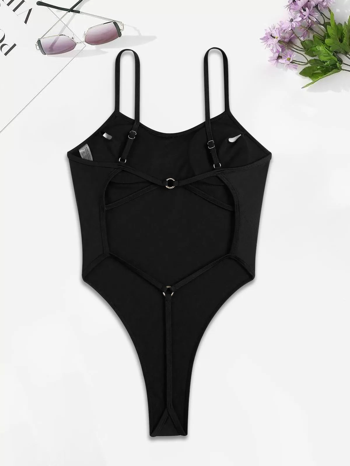 Solid Ring High Rise Spaghetti Strap One-piece