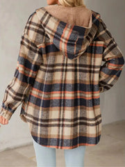 Solid Round Neck Flannel Hooded Plaid Thick Coat Winter Coat for Warmth