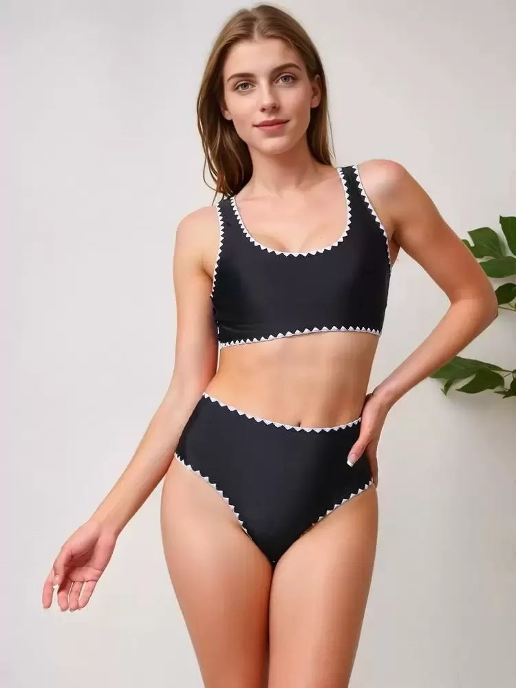 Solid Round Neck Bikini Sets