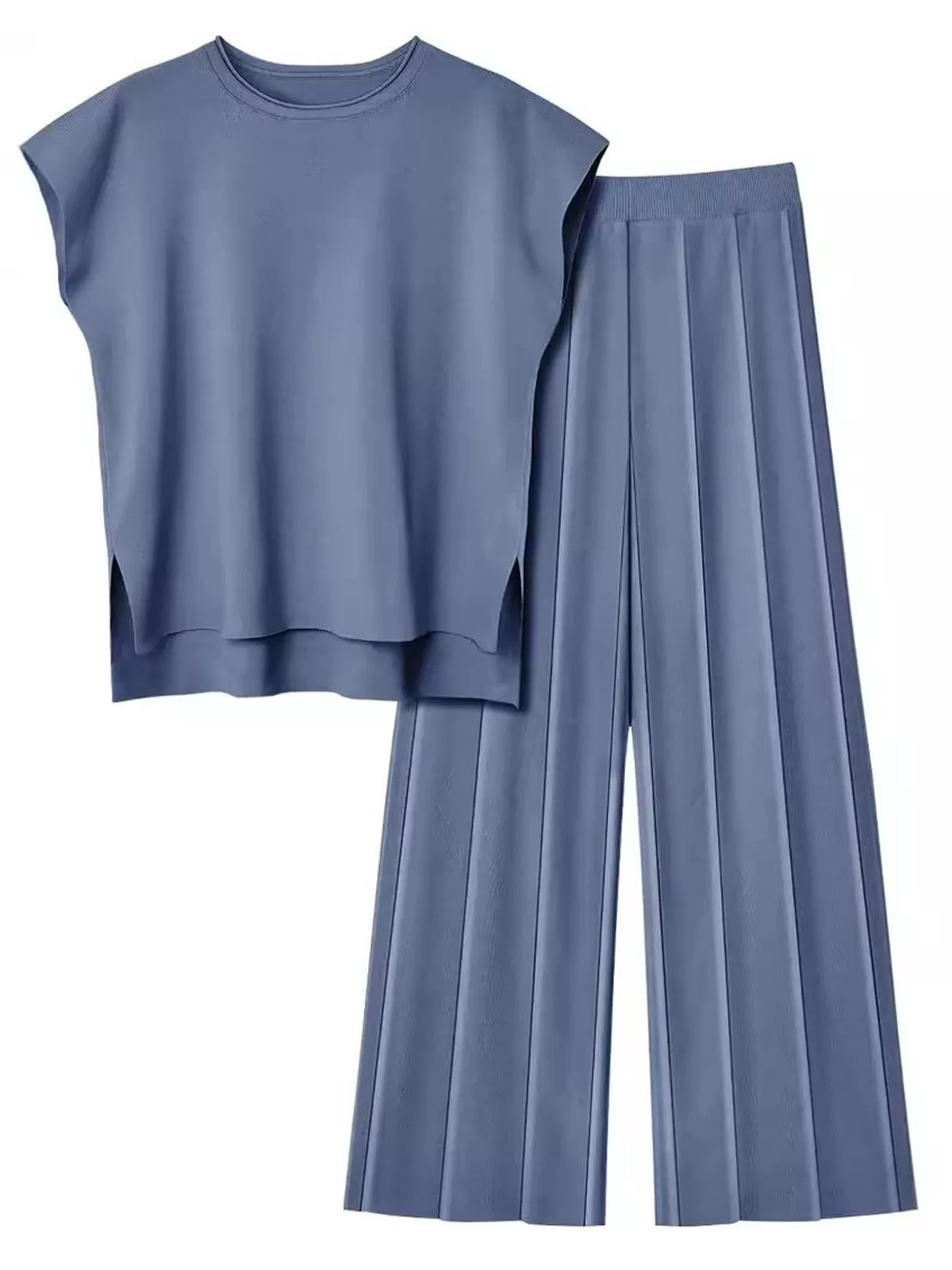 Casual Cap Sleeve Soft Top and Pleated Wide Leg Pants  