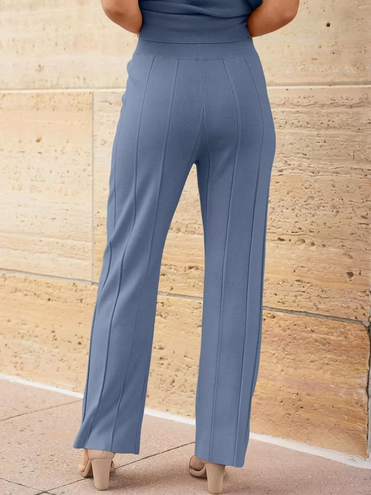 Casual Cap Sleeve Soft Top and Pleated Wide Leg Pants  
