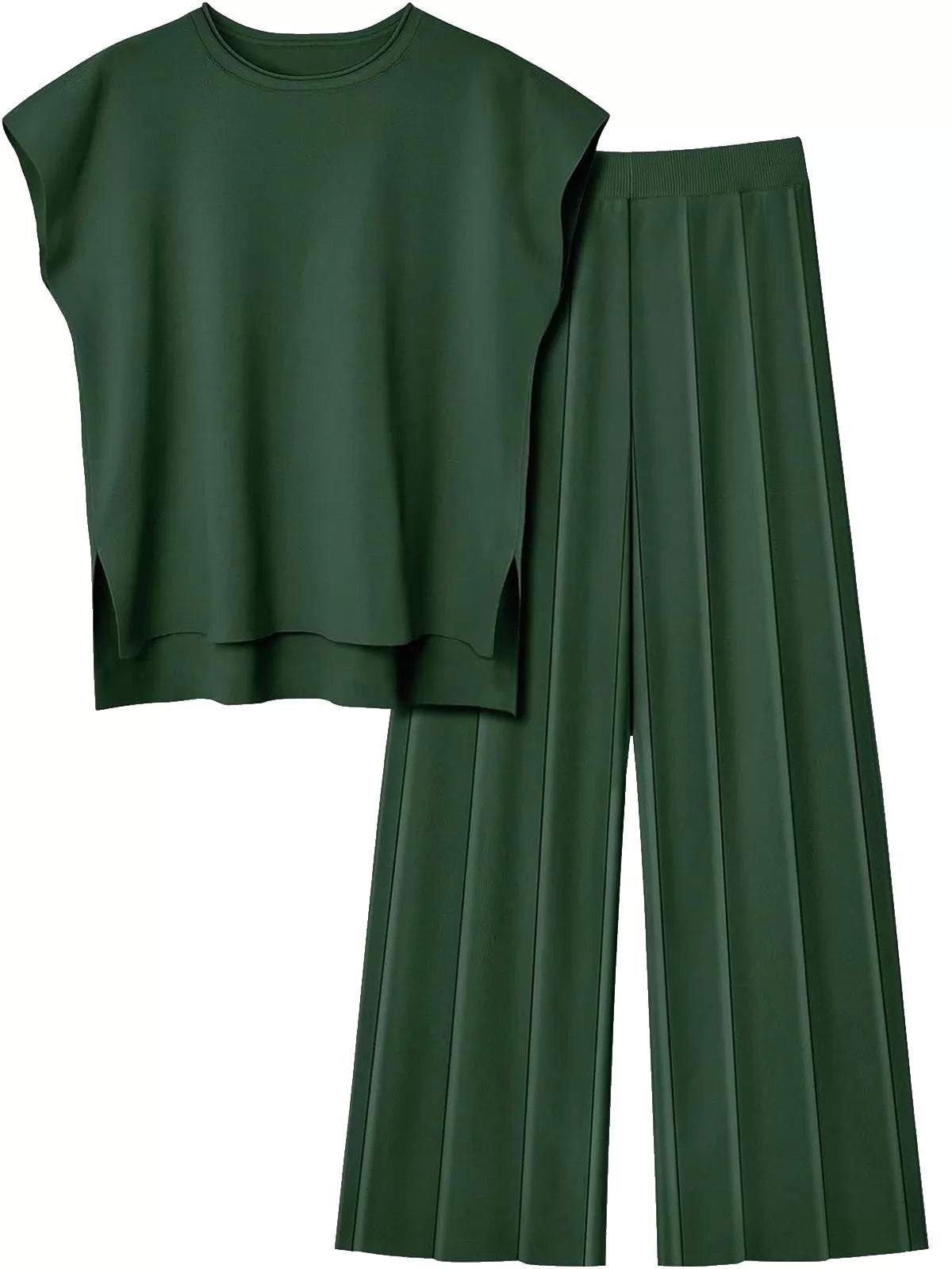 Casual Cap Sleeve Soft Top and Pleated Wide Leg Pants  