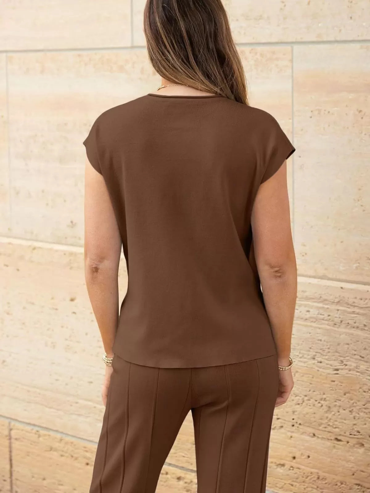 Casual Cap Sleeve Soft Top and Pleated Wide Leg Pants  