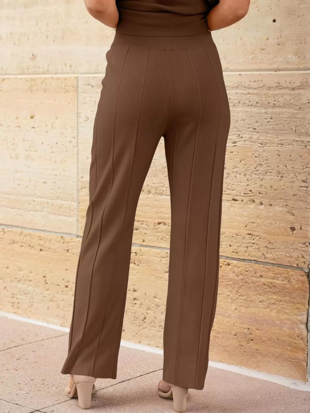 Casual Cap Sleeve Soft Top and Pleated Wide Leg Pants  