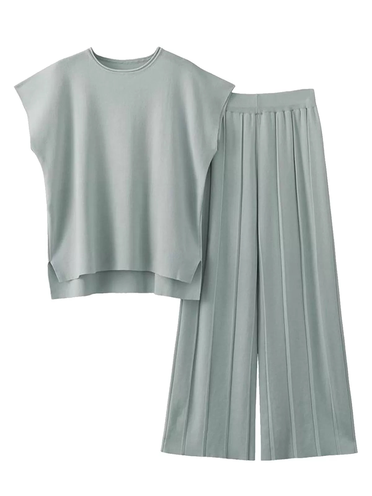 Casual Cap Sleeve Soft Top and Pleated Wide Leg Pants  