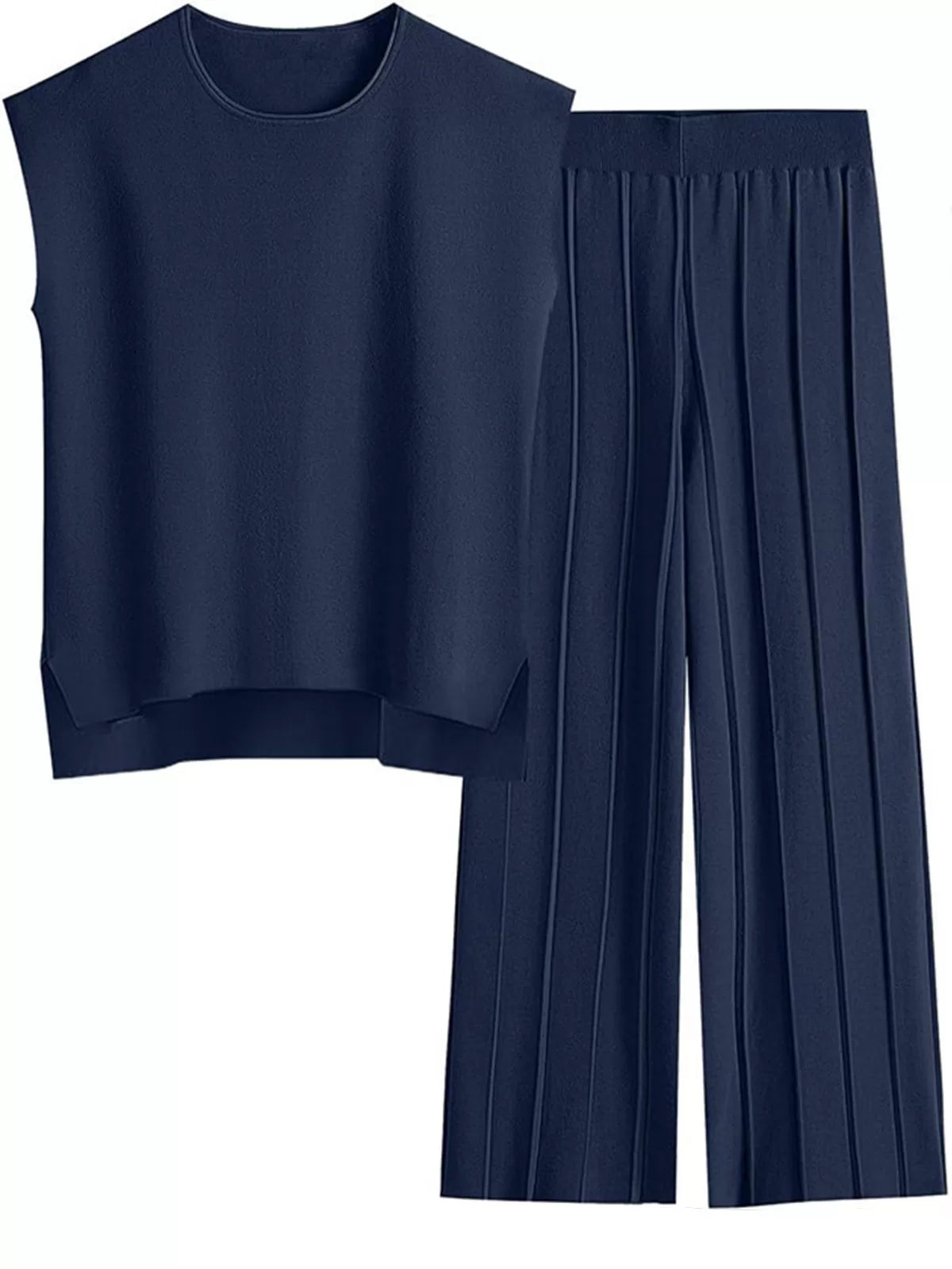 Casual Cap Sleeve Soft Top and Pleated Wide Leg Pants  
