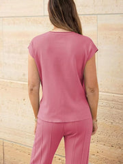 Casual Cap Sleeve Soft Top and Pleated Wide Leg Pants  