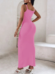 Women Solid Casual  Spaghetti Strap Round Neck Slim Fit Cami Bodycon Dress