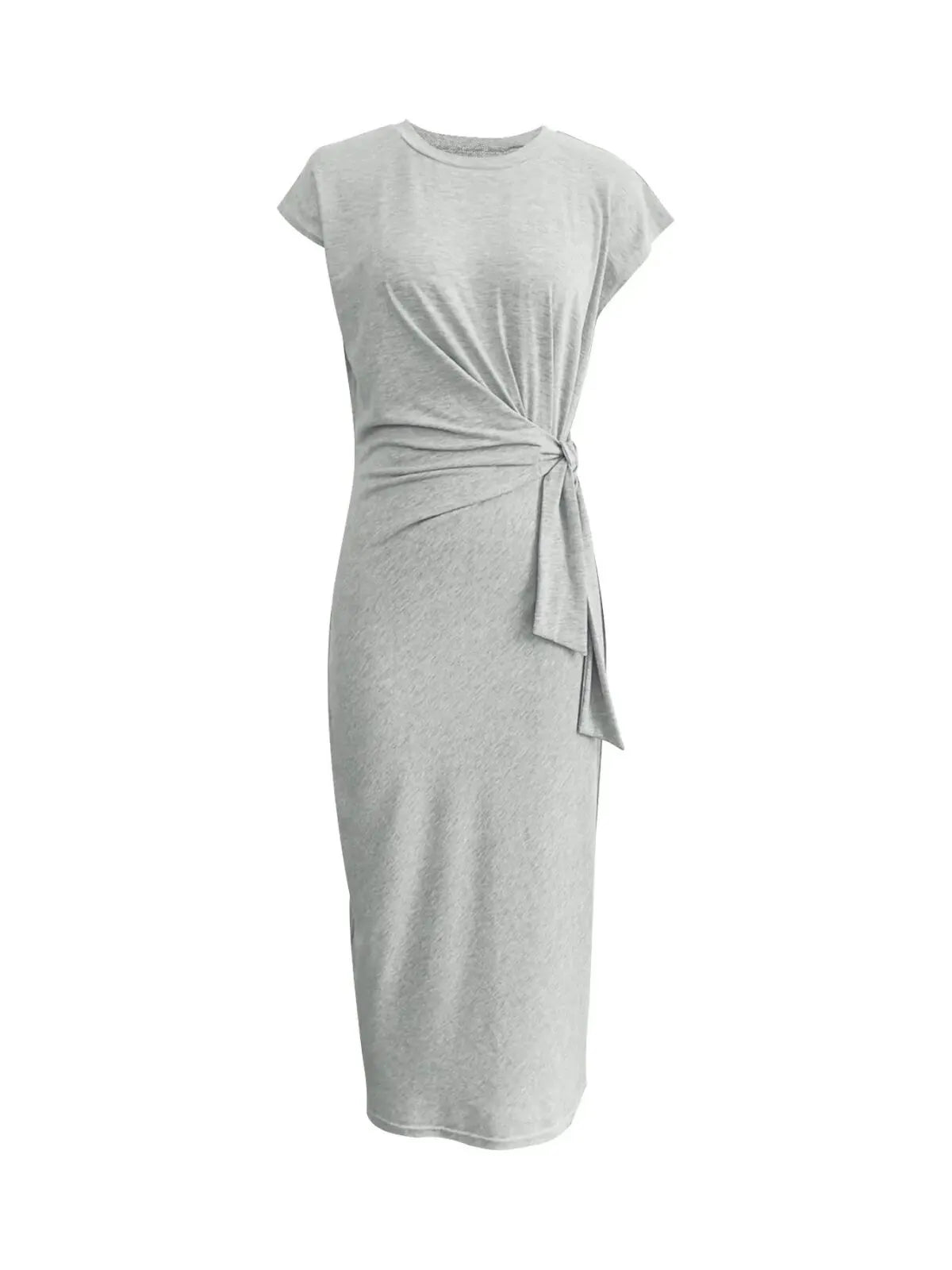 Solid Casual Floral Striped All Over Print Knot Lace-up Round Neck Cap Sleeve Bodycon Dress