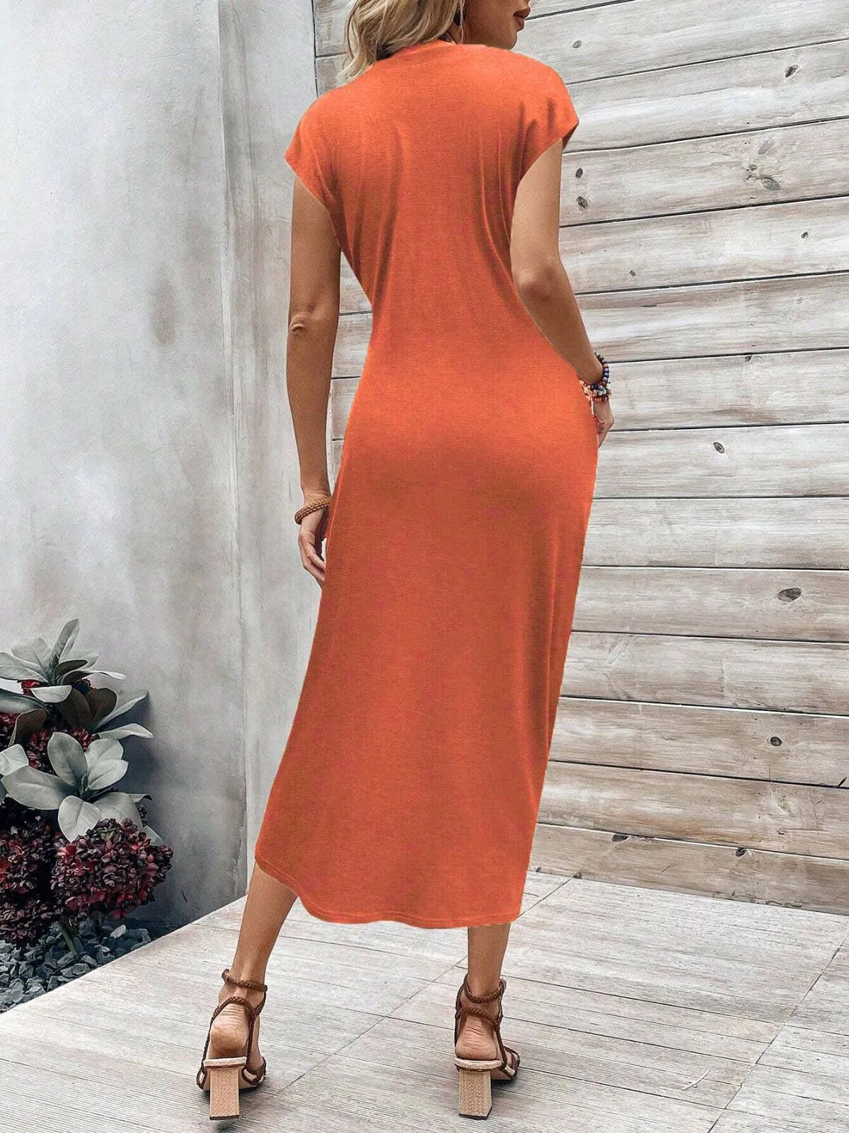 Solid Casual Floral Striped All Over Print Knot Lace-up Round Neck Cap Sleeve Bodycon Dress