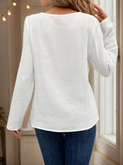 Solid Round Neck Button Blouse