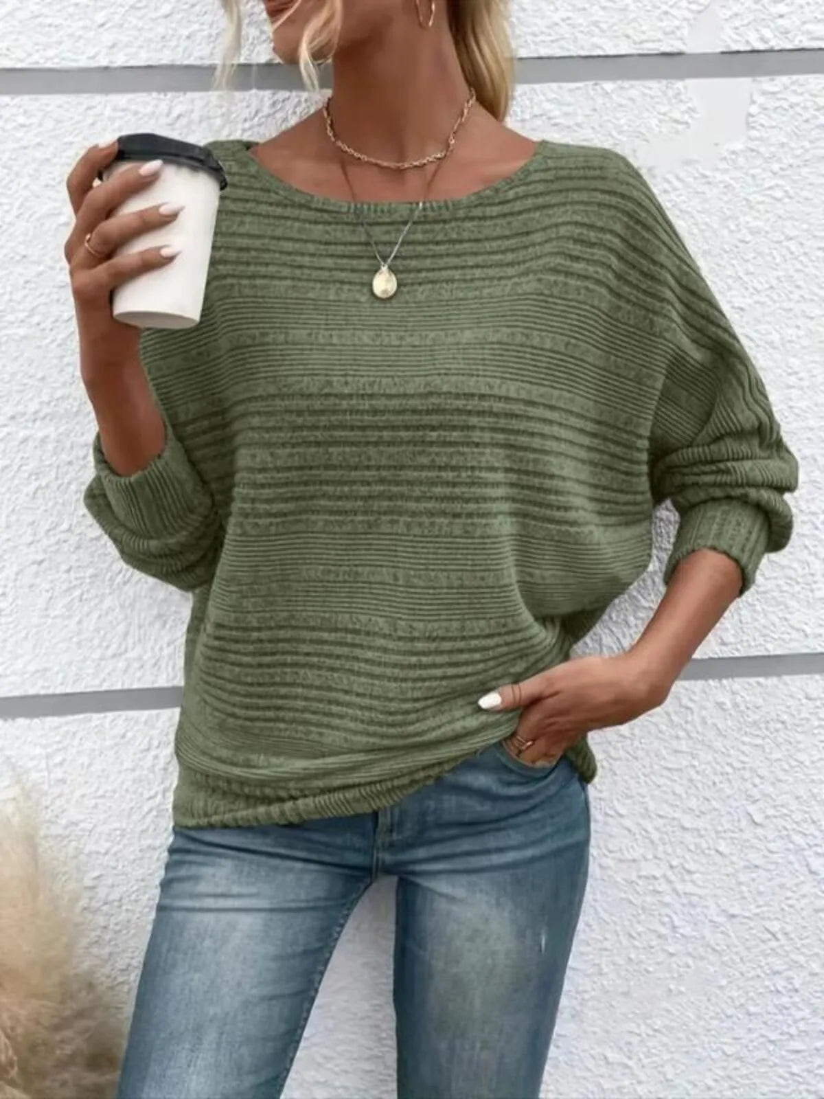 Solid Round Neck Casual Crew Neck Batwing SleeveT-shirt for Daily Wear