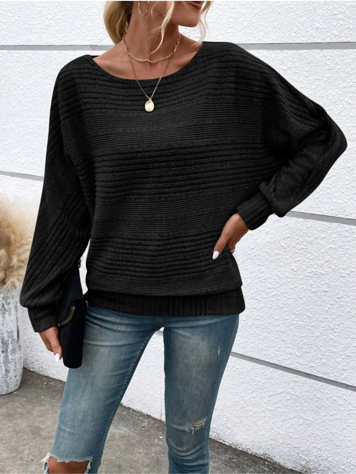 Solid Round Neck Casual Crew Neck Batwing SleeveT-shirt for Daily Wear