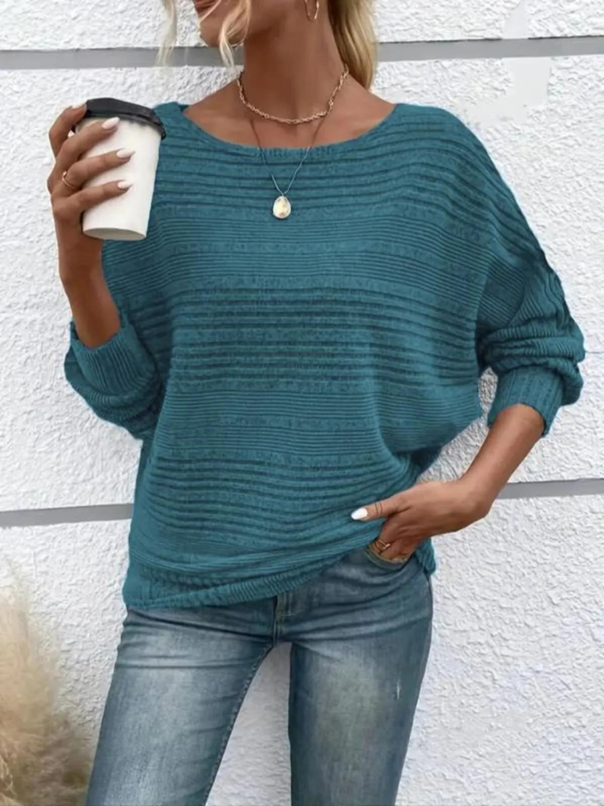 Solid Round Neck Casual Crew Neck Batwing SleeveT-shirt for Daily Wear