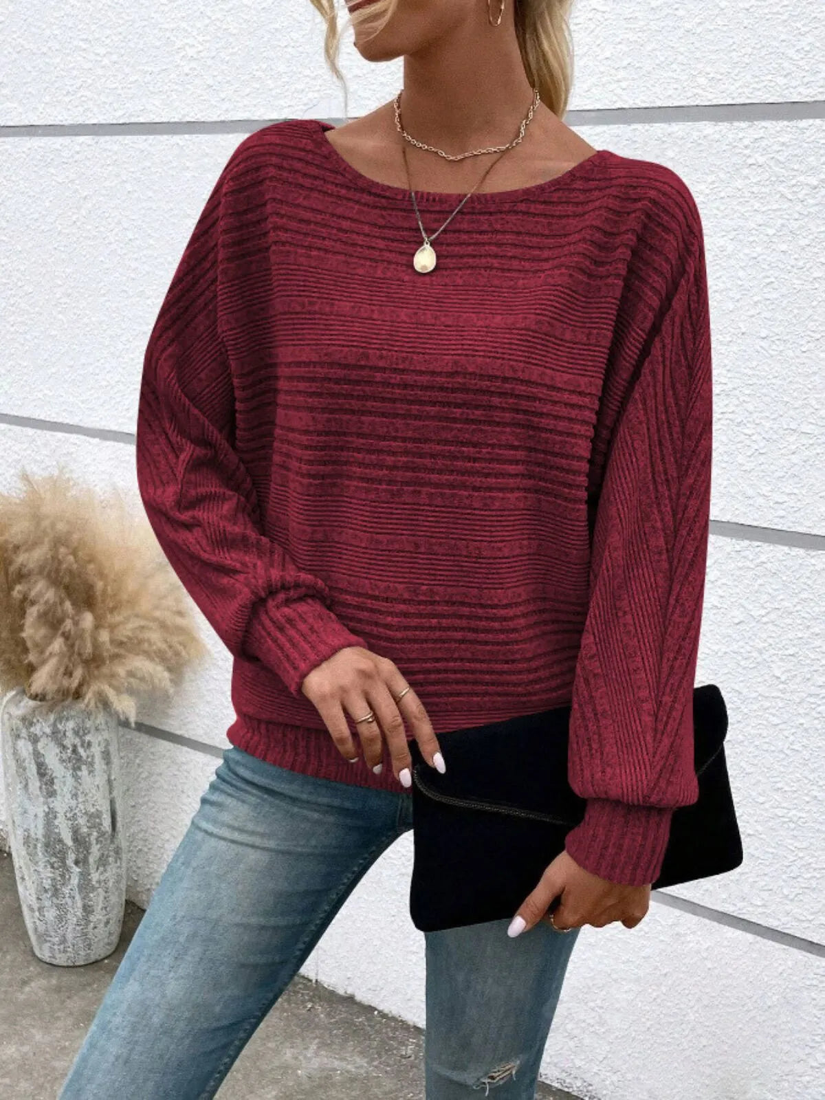 Solid Round Neck Casual Crew Neck Batwing SleeveT-shirt for Daily Wear