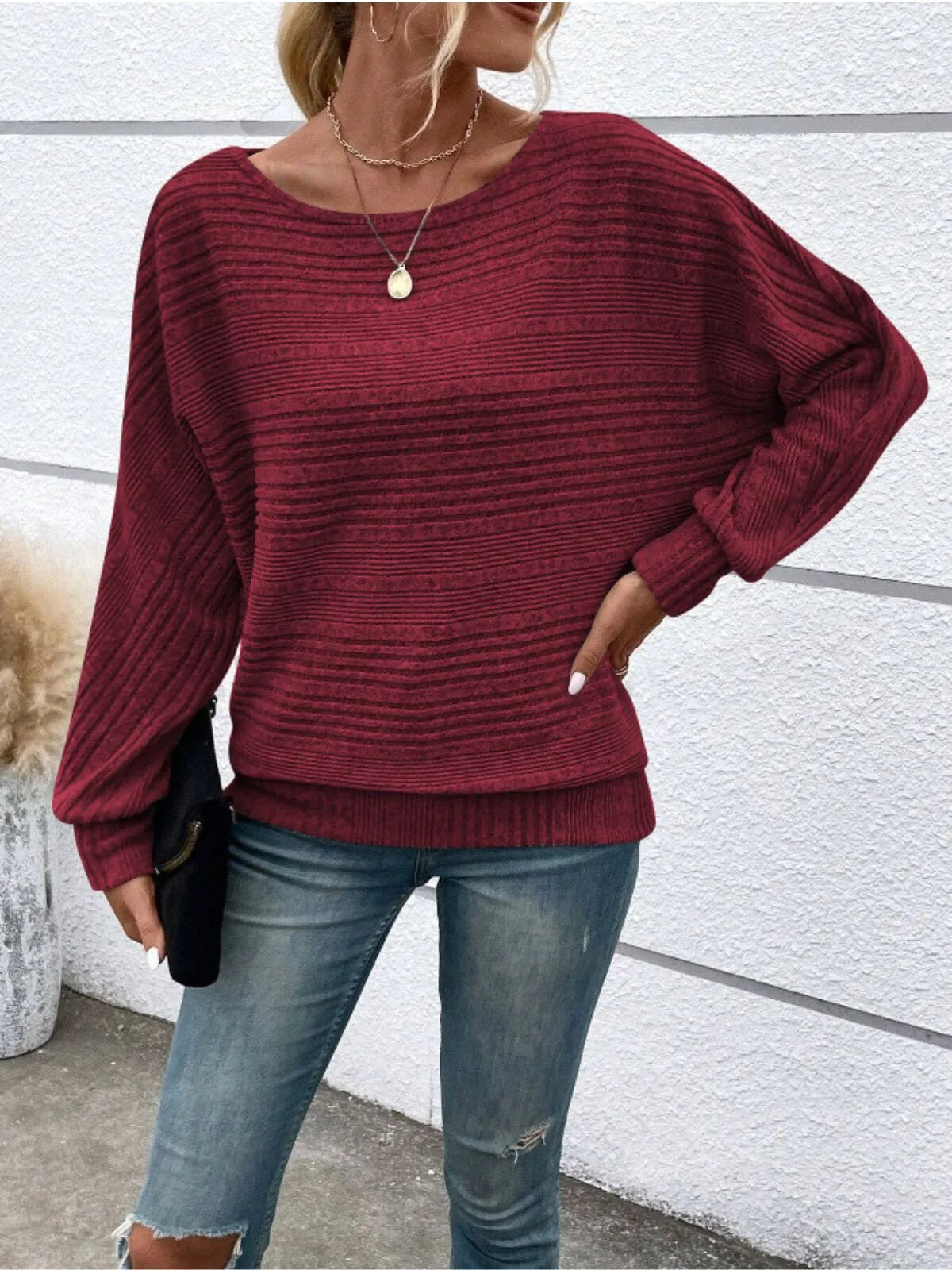 Solid Round Neck Casual Crew Neck Batwing SleeveT-shirt for Daily Wear