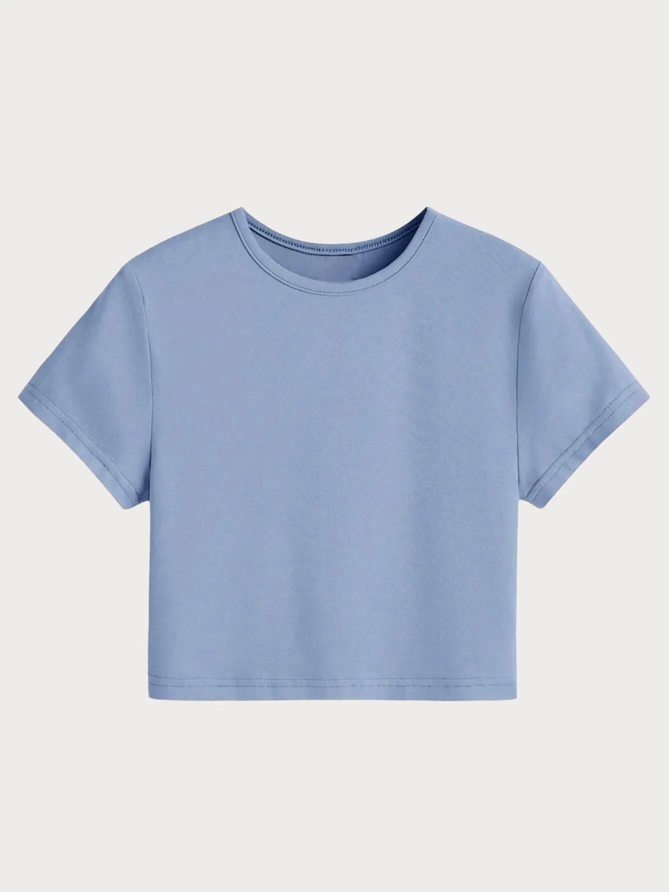 Solid Round Neck Casual Crop Top Basic T-Shirt
