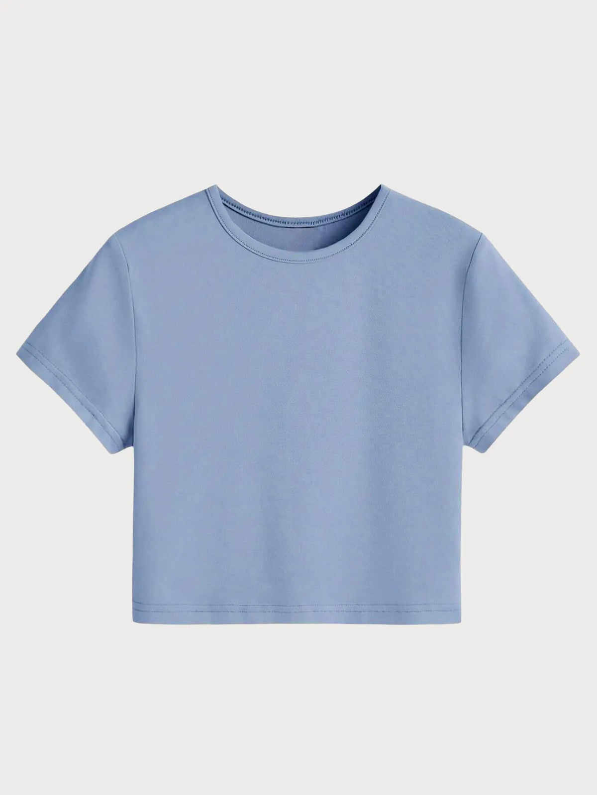 Solid Round Neck Casual Crop Top Basic T-Shirt