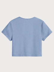 Solid Round Neck Casual Crop Top Basic T-Shirt