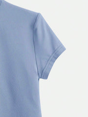 Solid Round Neck Casual Crop Top Basic T-Shirt