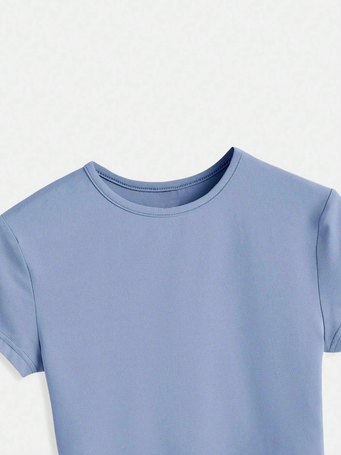 Solid Round Neck Casual Crop Top Basic T-Shirt
