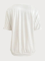Solid Round Neck Cold Shoulder Cutwork T-shirt