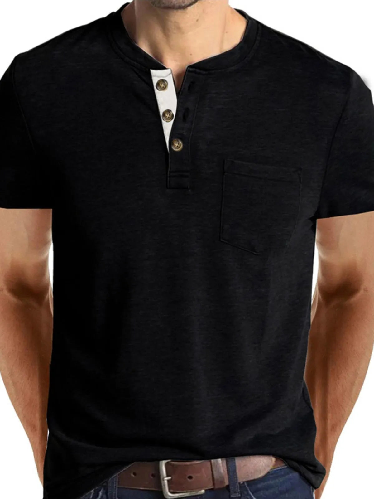 Solid Round Neck Cotton Blend Regular T-shirt