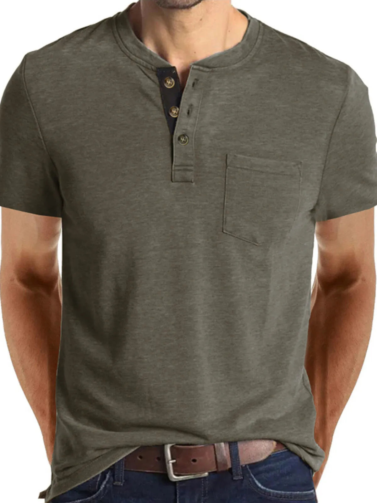 Solid Round Neck Cotton Blend Regular T-shirt
