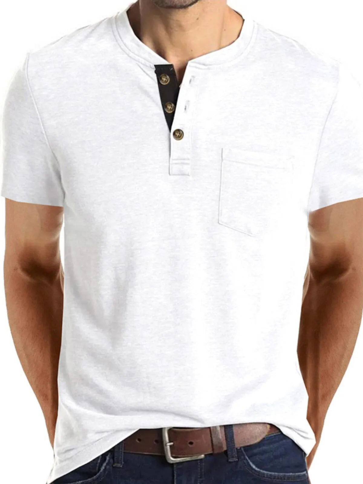 Solid Round Neck Cotton Blend Regular T-shirt