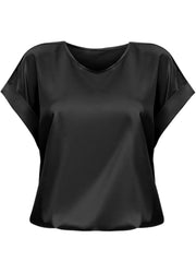 Solid Round Neck Drop Shoulder Elegant Satin T-shirt
