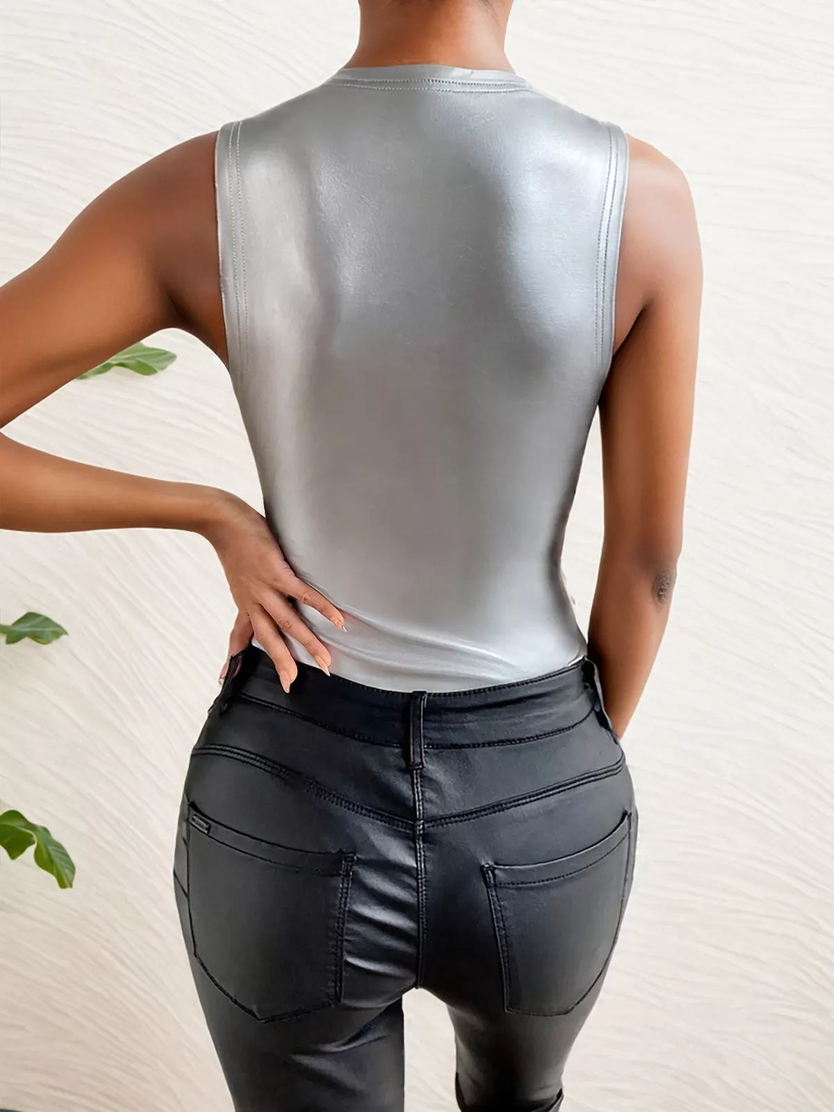 Solid Round Neck High Rise Bodysuits