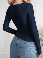 Solid Round Neck Regular Sleeve Long Sleeve T-shirt