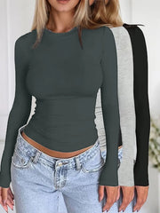 3-Pack Solid Round Neck Regular Sleeve Long Sleeve T-shirt