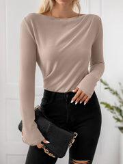Solid Round Neck Regular Sleeve Long Sleeve T-shirt