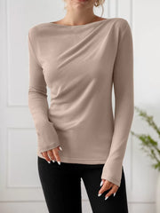 Solid Round Neck Regular Sleeve Long Sleeve T-shirt