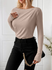 Solid Round Neck Regular Sleeve Long Sleeve T-shirt