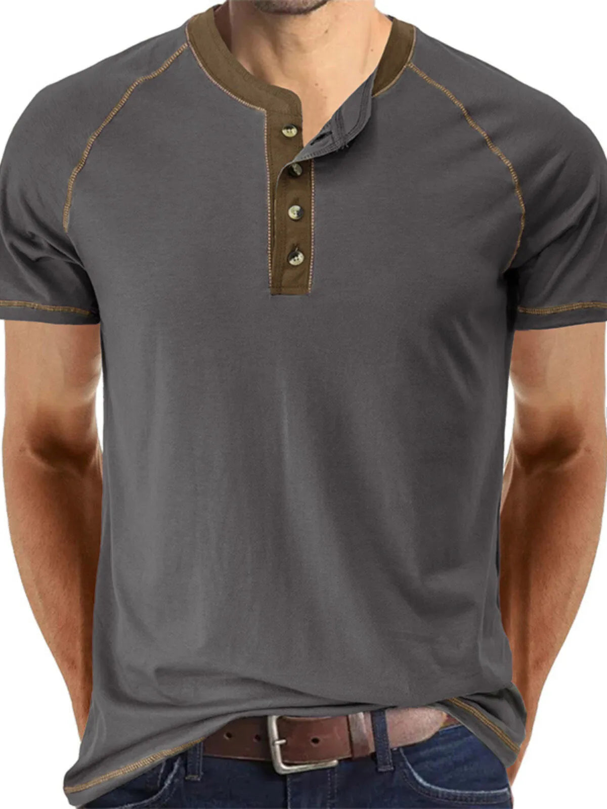 Solid Round Neck Cotton Blend Regular T-shirt