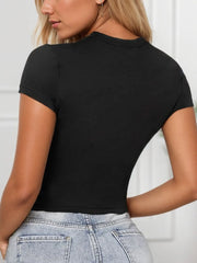 Solid Round Neck Short Sleeve T-shirt