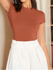 Solid Round Neck Regular Sleeve Short Sleeve T-shirt
