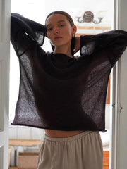 Elegant Solid Sheer Pullover Drop Shoulder Light Knit Sweater