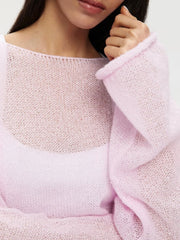 Elegant Solid Sheer Pullover Drop Shoulder Light Knit Sweater