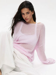 Elegant Solid Sheer Pullover Drop Shoulder Light Knit Sweater