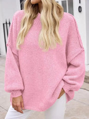 Solid Round Neck Oversized Mock Neck Batwing Sweater Fall Trendy